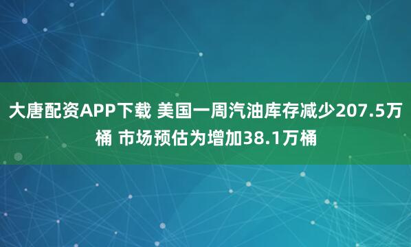 大唐配资APP下载 美国一周汽油库存减少207.5万桶 市场预估为增加38.1万桶
