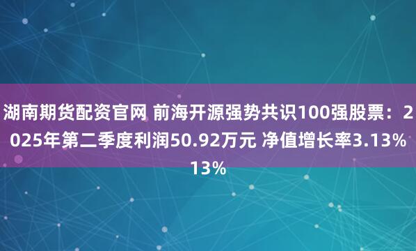 湖南期货配资官网 前海开源强势共识100强股票：2025年第二季度利润50.92万元 净值增长率3.13%